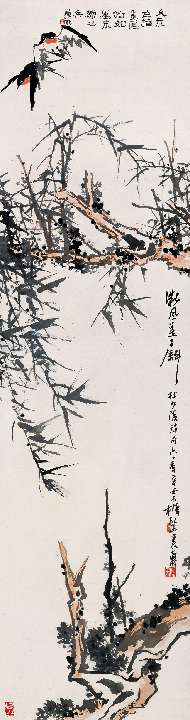 微风燕子图轴 指墨 180×47.5cm 1961年.jpg
