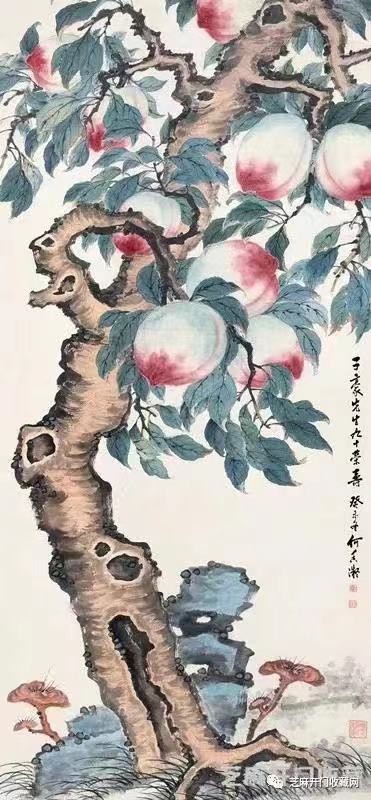 图6：《桃寿千年》立轴，设色纸本，成交价格RMB632,500，成交时间2011-12-15。140×65.5cm。.jpg