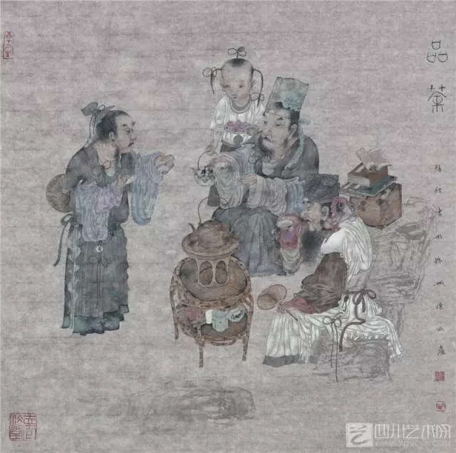 品茶之二(重彩)  工笔重彩  48cmx48cm.webp.jpg