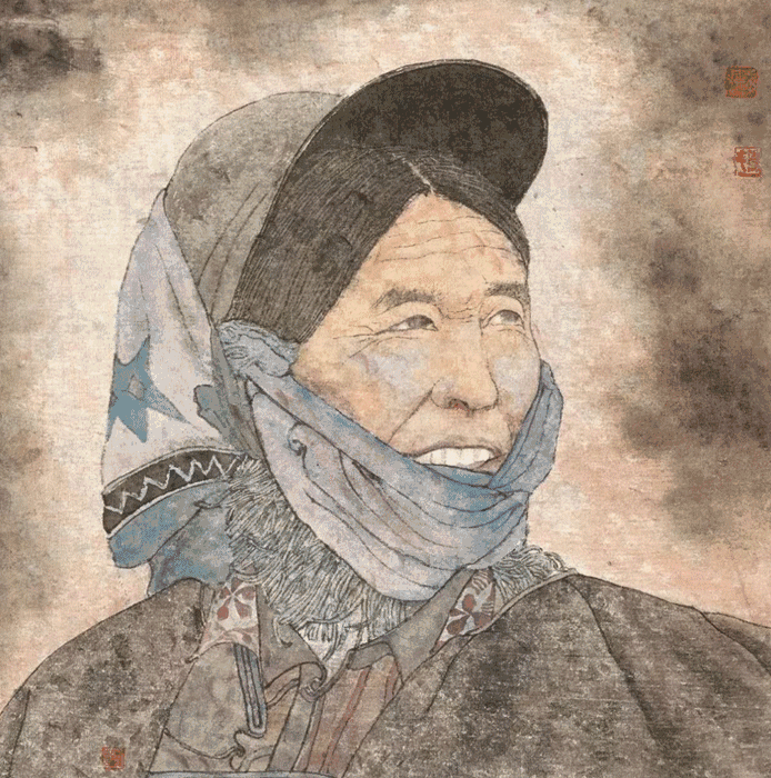 彝族肖像系列作品 ④ 副 作品规格 32×32cm.gif